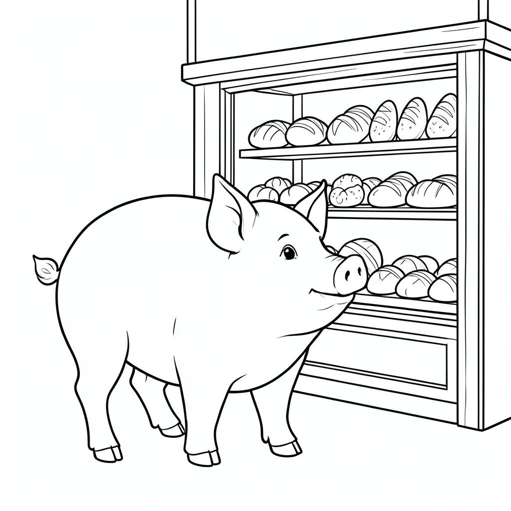 solo, chủ đề đơn, một đầu, hai mắt, hai tai, bốn chân, một đuôi, tỷ lệ tự nhiên, quy mô thích hợp trong môi trường, đúng giải phẫu, Con lợn, cửa sổ tiệm bánh, trưng bày, bánh mì, bánh ngọt, ấm áp, nền đơn giản, dọn dẹp, mặt tiền cửa hàng, bằng gỗ, kệ, trang màu, nghệ thuật đường, nền trắng, solo, chủ đề đơn, đúng giải phẫu, giải phẫu hoàn hảo