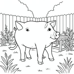 solo, chủ đề đơn, một đầu, hai mắt, hai tai, bốn chân, một đuôi, tỷ lệ tự nhiên, quy mô thích hợp trong môi trường, đúng giải phẫu, Con lợn, ánh nắng, sân sau, hiên, thực vật, bàn, đơn giản, sạch sẽ, lý lịch, cỏ, ngoài trời, tô màu, nghệ thuật đường, nền trắng, solo, chủ đề đơn, đúng về mặt giải phẫu, giải phẫu hoàn hảo