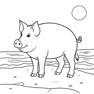 solo, chủ đề đơn, một đầu, hai mắt, hai tai, bốn chân, một đuôi, tỷ lệ tự nhiên, quy mô thích hợp trong môi trường, đúng giải phẫu, Con lợn, Bãi biển cát, cát, Nước, sóng, rõ ràng, ánh sáng mặt trời, ấm áp, nhẹ nhàng, đơn giản, sạch sẽ, trang màu, nghệ thuật đường, nền trắng, solo, chủ đề đơn, đúng về mặt giải phẫu, giải phẫu hoàn hảo