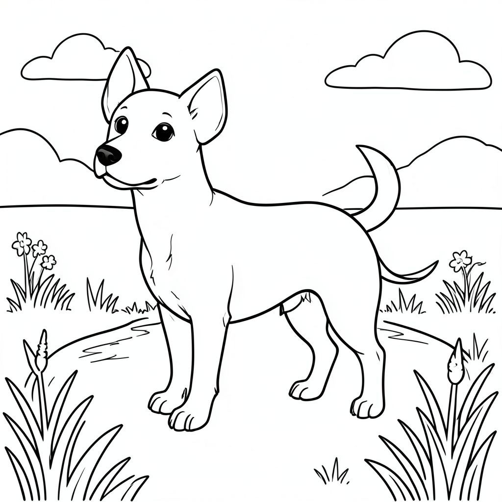 solo, chủ đề đơn, một đầu, hai mắt, hai tai, bốn chân, một đuôi, tỷ lệ tự nhiên, quy mô thích hợp trong môi trường, đúng giải phẫu,, lạch, đồng cỏ, đồng cỏ, đồng cỏ, bằng phẳng, đơn giản, sạch sẽ, phong cảnh, đường chân trời, bầu trời, trang màu, nghệ thuật đường, nền trắng, solo, chủ đề đơn, đúng về mặt giải phẫu, giải phẫu hoàn hảo