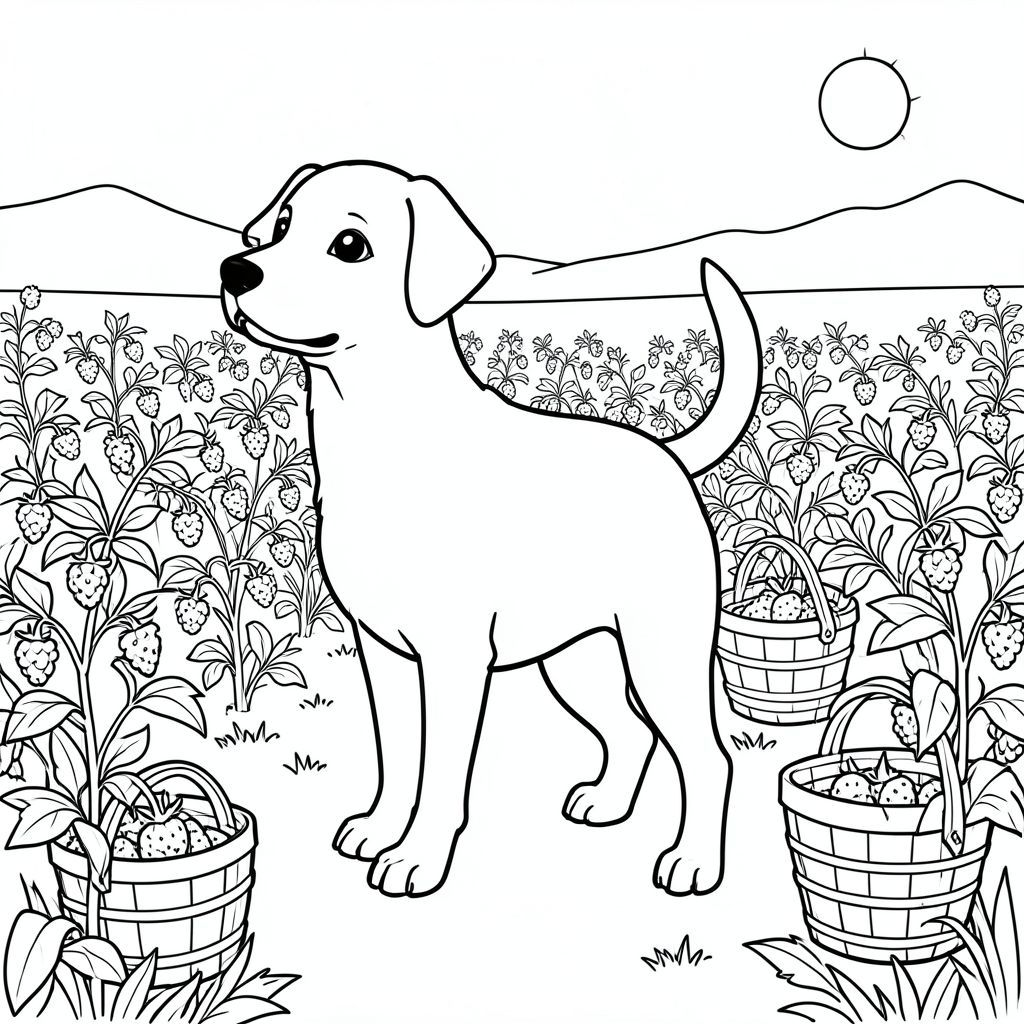 solo, chủ đề đơn, một đầu, hai mắt, hai tai, bốn chân, một đuôi, tỷ lệ tự nhiên, quy mô thích hợp trong môi trường, đúng giải phẫu,, cánh đồng dâu tây, hàng, cây quả mọng, giỏ, nắng, đơn giản, sạch sẽ, lý lịch, phong cảnh, lĩnh vực, trang tô màu, nghệ thuật đường, nền trắng, solo, chủ đề đơn, đúng giải phẫu, giải phẫu hoàn hảo