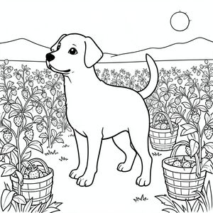 solo, chủ đề đơn, một đầu, hai mắt, hai tai, bốn chân, một đuôi, tỷ lệ tự nhiên, quy mô thích hợp trong môi trường, đúng giải phẫu,, cánh đồng dâu tây, hàng, cây quả mọng, giỏ, nắng, đơn giản, sạch sẽ, lý lịch, phong cảnh, lĩnh vực, trang tô màu, nghệ thuật đường, nền trắng, solo, chủ đề đơn, đúng giải phẫu, giải phẫu hoàn hảo