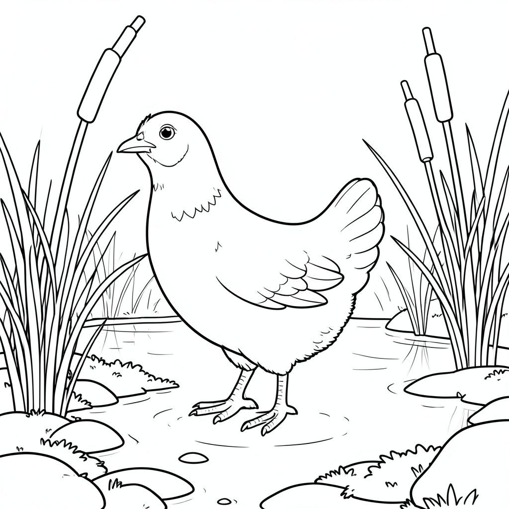 solo, một con chim, một đầu, hai mắt, một mỏ, hai cánh, hai chân, một đuôi, tỷ lệ tự nhiên, quy mô thích hợp trong môi trường, đúng giải phẫu, gà, lau sậy, đuôi mèo, bờ sông, nước lặng, ánh sáng mặt trời, bầu trời quang đãng, đá mịn, rêu, bóng râm, mờ, trang màu, nghệ thuật đường, nền trắng, solo, chủ đề đơn, đúng giải phẫu, giải phẫu hoàn hảo