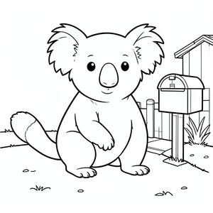 solo, chủ đề đơn, một đầu, hai mắt, hai tai, bốn chân, một đuôi, tỷ lệ tự nhiên, quy mô thích hợp trong môi trường, đúng giải phẫu, Koala, Đường lái xe nông thôn, Hộp thư, bụi bẩn, đơn giản, sạch sẽ, nhỏ, độc thân, lý lịch, đồng bằng, bằng phẳng, trang tô màu, nghệ thuật đường, nền trắng, solo, chủ đề đơn, đúng về mặt giải phẫu, giải phẫu hoàn hảo