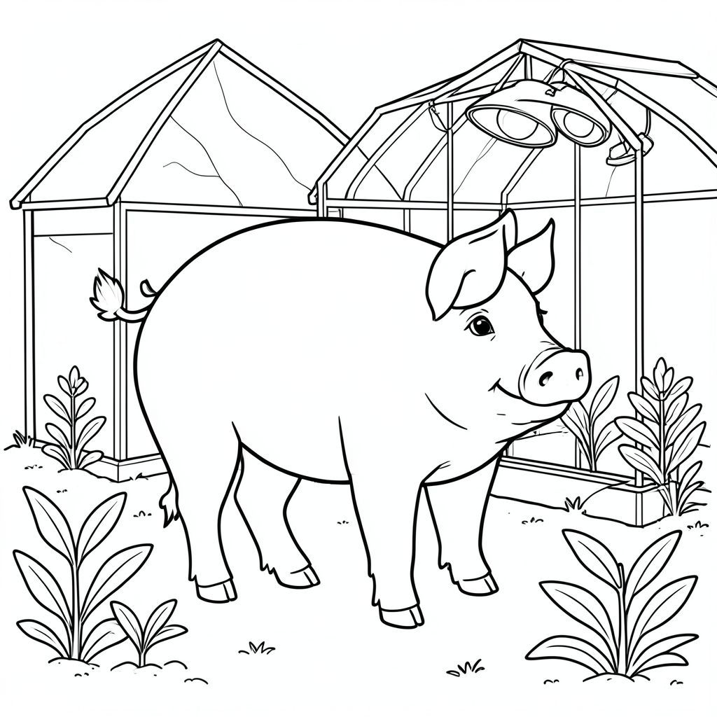 solo, chủ đề đơn, một đầu, hai mắt, hai tai, bốn chân, một đuôi, tỷ lệ tự nhiên, quy mô thích hợp trong môi trường, đúng giải phẫu, con lợn, nhà kính, cây con, phát triển đèn, nền đơn giản, sạch sẽ, thuần khiết, sách truyện, đơn giản, sạch sẽ, vườn, tô màu, nghệ thuật đường, nền trắng, solo, chủ đề đơn, chính xác về mặt giải phẫu, giải phẫu hoàn hảo