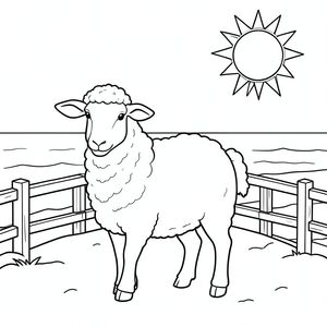 solo, chủ đề đơn, một đầu, hai mắt, hai tai, bốn chân, một đuôi, tỷ lệ tự nhiên, quy mô thích hợp trong môi trường, đúng giải phẫu, Cừu, mặt trời, bờ biển, lối đi lát ván, Lan can gỗ, đơn giản, dọn dẹp, lý lịch, nắng, đại dương, cát, trang màu, nghệ thuật đường, nền trắng, solo, chủ đề đơn, đúng về mặt giải phẫu, giải phẫu hoàn hảo