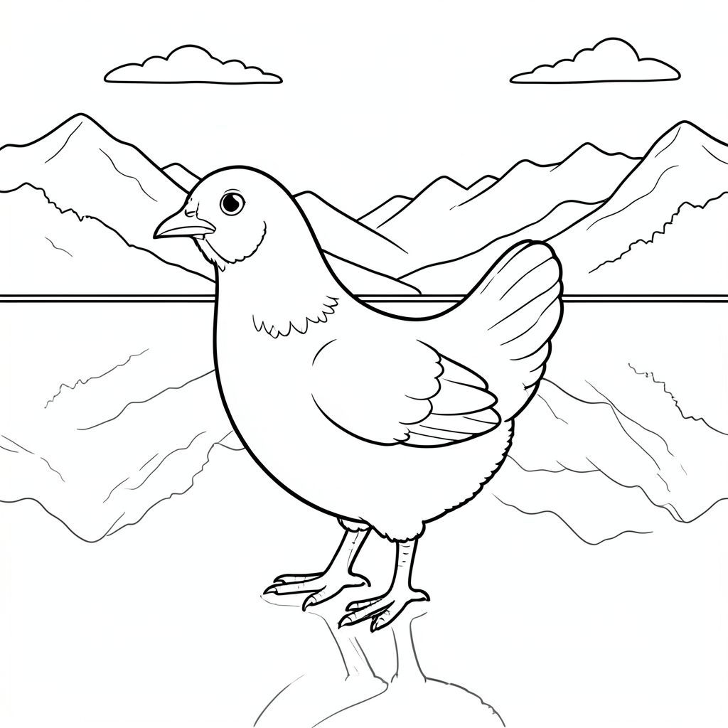 solo, một con chim, một đầu, hai mắt, một mỏ, hai cánh, hai chân, một đuôi, tỷ lệ tự nhiên, quy mô thích hợp trong môi trường, đúng giải phẫu, gà, hồ núi cao, nước tĩnh, núi, sự phản chiếu, rõ ràng, đơn giản, sạch sẽ, lý lịch, đường chân trời, bầu trời, trang màu, nghệ thuật đường, nền trắng, solo, chủ đề đơn, đúng về mặt giải phẫu, giải phẫu hoàn hảo