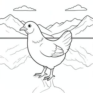 solo, một con chim, một đầu, hai mắt, một mỏ, hai cánh, hai chân, một đuôi, tỷ lệ tự nhiên, quy mô thích hợp trong môi trường, đúng giải phẫu, gà, hồ núi cao, nước tĩnh, núi, sự phản chiếu, rõ ràng, đơn giản, sạch sẽ, lý lịch, đường chân trời, bầu trời, trang màu, nghệ thuật đường, nền trắng, solo, chủ đề đơn, đúng về mặt giải phẫu, giải phẫu hoàn hảo