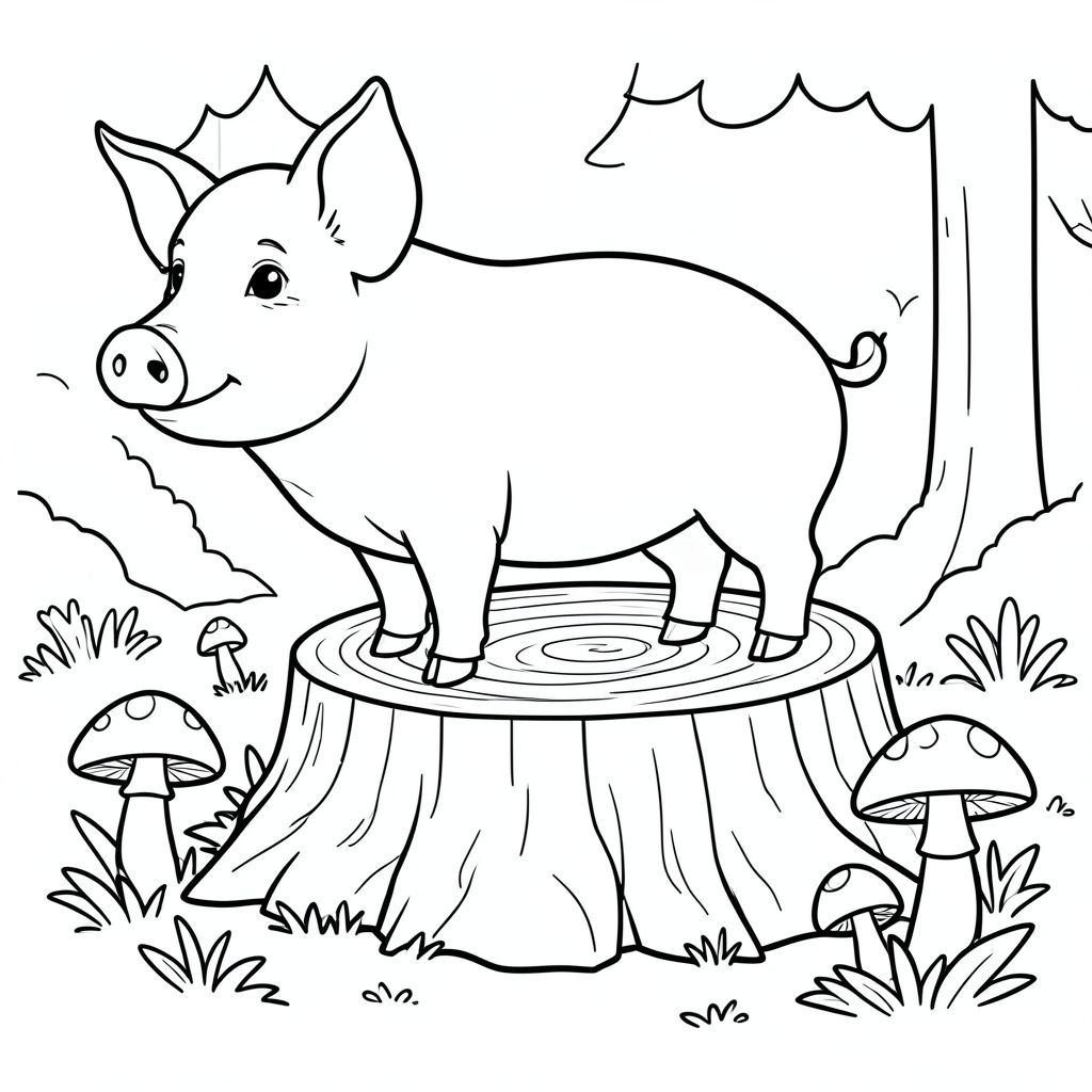 solo, chủ đề đơn, một đầu, hai mắt, hai tai, bốn chân, một đuôi, tỷ lệ tự nhiên, quy mô thích hợp trong môi trường, đúng giải phẫu, Con lợn, Rừng cây, gốc cây rỗng, nấm, nền đơn giản, môi trường sạch sẽ, đơn giản, bị cô lập, Rừng cây, rừng, nhỏ, trang màu, nghệ thuật đường, nền trắng, solo, chủ đề đơn, chính xác về mặt giải phẫu, giải phẫu hoàn hảo