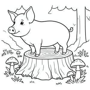 solo, chủ đề đơn, một đầu, hai mắt, hai tai, bốn chân, một đuôi, tỷ lệ tự nhiên, quy mô thích hợp trong môi trường, đúng giải phẫu, Con lợn, Rừng cây, gốc cây rỗng, nấm, nền đơn giản, môi trường sạch sẽ, đơn giản, bị cô lập, Rừng cây, rừng, nhỏ, trang màu, nghệ thuật đường, nền trắng, solo, chủ đề đơn, chính xác về mặt giải phẫu, giải phẫu hoàn hảo