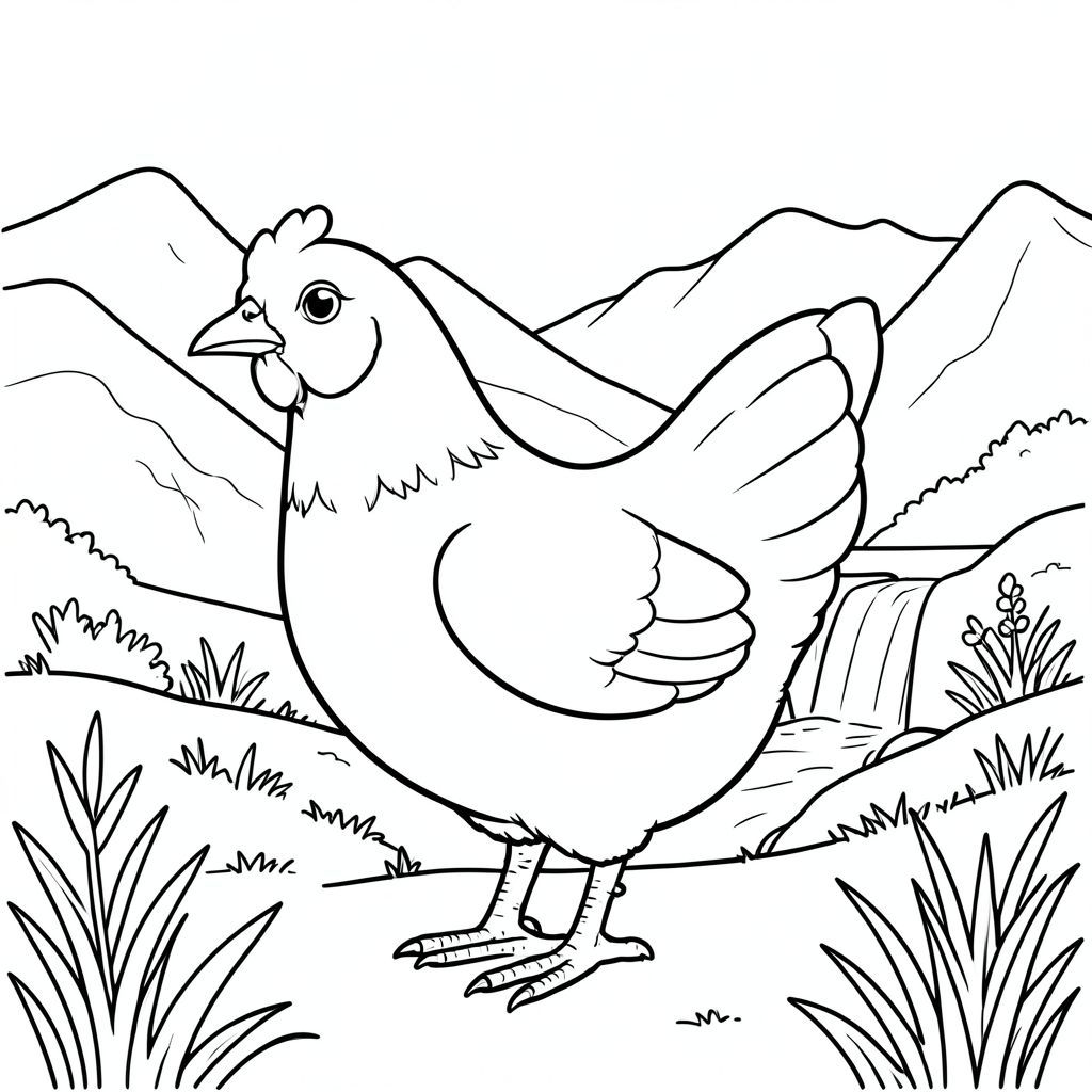 solo, một con chim, một đầu, hai mắt, một mỏ, hai cánh, hai chân, một đuôi, tỷ lệ tự nhiên, quy mô thích hợp trong môi trường, đúng giải phẫu, gà, núi, thác nước, đồng cỏ, xa, trong sáng, ánh sáng mặt trời, đơn giản, dọn dẹp, lý lịch, trang màu, nghệ thuật đường, nền trắng, solo, chủ đề đơn, đúng về mặt giải phẫu, giải phẫu hoàn hảo