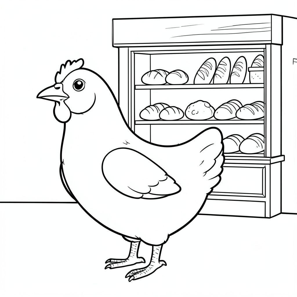 solo, một con chim, một đầu, hai mắt, một mỏ, hai cánh, hai chân, một đuôi, tỷ lệ tự nhiên, quy mô thích hợp trong môi trường, đúng về mặt giải phẫu, gà, cửa sổ tiệm bánh, trưng bà, bánh mì, bánh ngọt, ấm áp, đơn giản, dọn dẹp, lý lịch, mặt tiền cửa hàng, đồ cũ, trang tô màu, nghệ thuật đường, nền trắng, solo, chủ đề đơn, chính xác về mặt giải phẫu, giải phẫu hoàn hảo