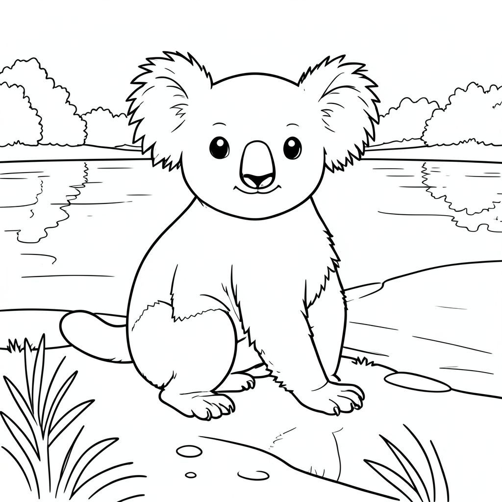 solo, chủ đề đơn, một đầu, hai mắt, hai tai, bốn chân, một đuôi, tỷ lệ tự nhiên, quy mô thích hợp trong môi trường, đúng giải phẫu, Koala, Hồ, bờ biển, gương, vẫn, điềm tĩnh, Nước, mịn, phản chiếu, trong sáng, ánh sáng mặt trời, trang màu, nghệ thuật đường, nền trắng, solo, chủ đề đơn, đúng về mặt giải phẫu, giải phẫu hoàn hảo