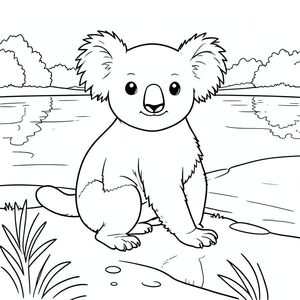 solo, chủ đề đơn, một đầu, hai mắt, hai tai, bốn chân, một đuôi, tỷ lệ tự nhiên, quy mô thích hợp trong môi trường, đúng giải phẫu, Koala, Hồ, bờ biển, gương, vẫn, điềm tĩnh, Nước, mịn, phản chiếu, trong sáng, ánh sáng mặt trời, trang màu, nghệ thuật đường, nền trắng, solo, chủ đề đơn, đúng về mặt giải phẫu, giải phẫu hoàn hảo