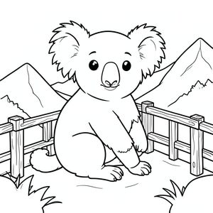 solo, chủ đề đơn, một đầu, hai mắt, hai tai, bốn chân, một đuôi, tỷ lệ tự nhiên, quy mô thích hợp trong môi trường, đúng giải phẫu, Koala, núi, quan điểm, quan sát, Lan can, Bằng gỗ, đơn giản, sạch sẽ, sách truyện, tinh khiết, trắng, trang màu, nghệ thuật đường, nền trắng, solo, chủ đề đơn, đúng về mặt giải phẫu, giải phẫu hoàn hảo