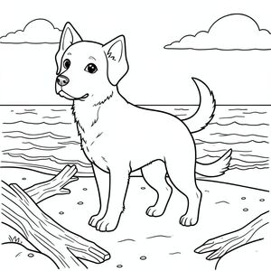 solo, chủ đề đơn, một đầu, hai mắt, hai tai, bốn chân, một đuôi, tỷ lệ tự nhiên, quy mô thích hợp trong môi trường, đúng giải phẫu,, bờ biển, cát, lũa, bờ biển, hoàng hôn, Bầu trời, sóng, đại dương, ấm áp, rõ ràng, trang màu, nghệ thuật đường, nền trắng, solo, chủ đề đơn, đúng về mặt giải phẫu, giải phẫu hoàn hảo