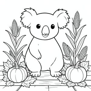 solo, chủ đề đơn, một đầu, hai mắt, hai tai, bốn chân, một đuôi, tỷ lệ tự nhiên, quy mô thích hợp trong môi trường, đúng giải phẫu, Koala, bí ngô, thân cây ngô, lá mùa thu, bàn thu hoạch, ván gỗ, nền đơn giản, đường sạch, sách truyện, thuần khiết, trang màu, nghệ thuật đường, nền trắng, solo, chủ đề đơn, đúng giải phẫu, giải phẫu hoàn hảo