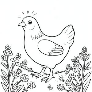 solo, một con chim, một đầu, hai mắt, một mỏ, hai cánh, hai chân, một đuôi, tỷ lệ tự nhiên, quy mô thích hợp trong môi trường, đúng giải phẫu, gà, Quả mọng, sườn đồi, nắng, tươi tốt, hoa dại, ong, vo ve, nhỏ, đơn giản, sạch sẽ, trang màu, nghệ thuật đường, nền trắng, solo, chủ đề đơn, chính xác về mặt giải phẫu, giải phẫu hoàn hảo