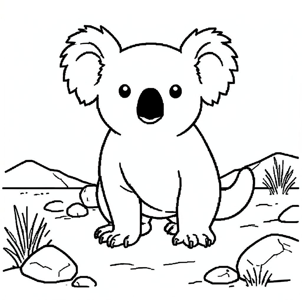 solo, chủ đề đơn, một đầu, hai mắt, hai tai, bốn chân, một đuôi, tỷ lệ tự nhiên, quy mô thích hợp trong môi trường, đúng giải phẫu, Koala, Con đường đá, sa mạc, đá, bàn chải khô, nhỏ, đơn giản, sạch sẽ, Retro, nghệ thuật pixel, sách truyện, trang màu, nghệ thuật đường, nền trắng, solo, chủ đề đơn, đúng về mặt giải phẫu, giải phẫu hoàn hảo