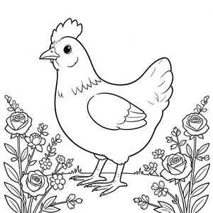 solo, một con chim, một đầu, hai mắt, một mỏ, hai cánh, hai chân, một đuôi, tỷ lệ tự nhiên, quy mô thích hợp trong môi trường, đúng giải phẫu, gà, Làn đường, hàng rào, hoa hồng, hoa dại, yên tĩnh, đơn giản, sạch sẽ, lý lịch, độc thân, nhỏ, trang tô màu, nghệ thuật đường, nền trắng, solo, chủ đề đơn, chính xác về mặt giải phẫu, giải phẫu hoàn hảo