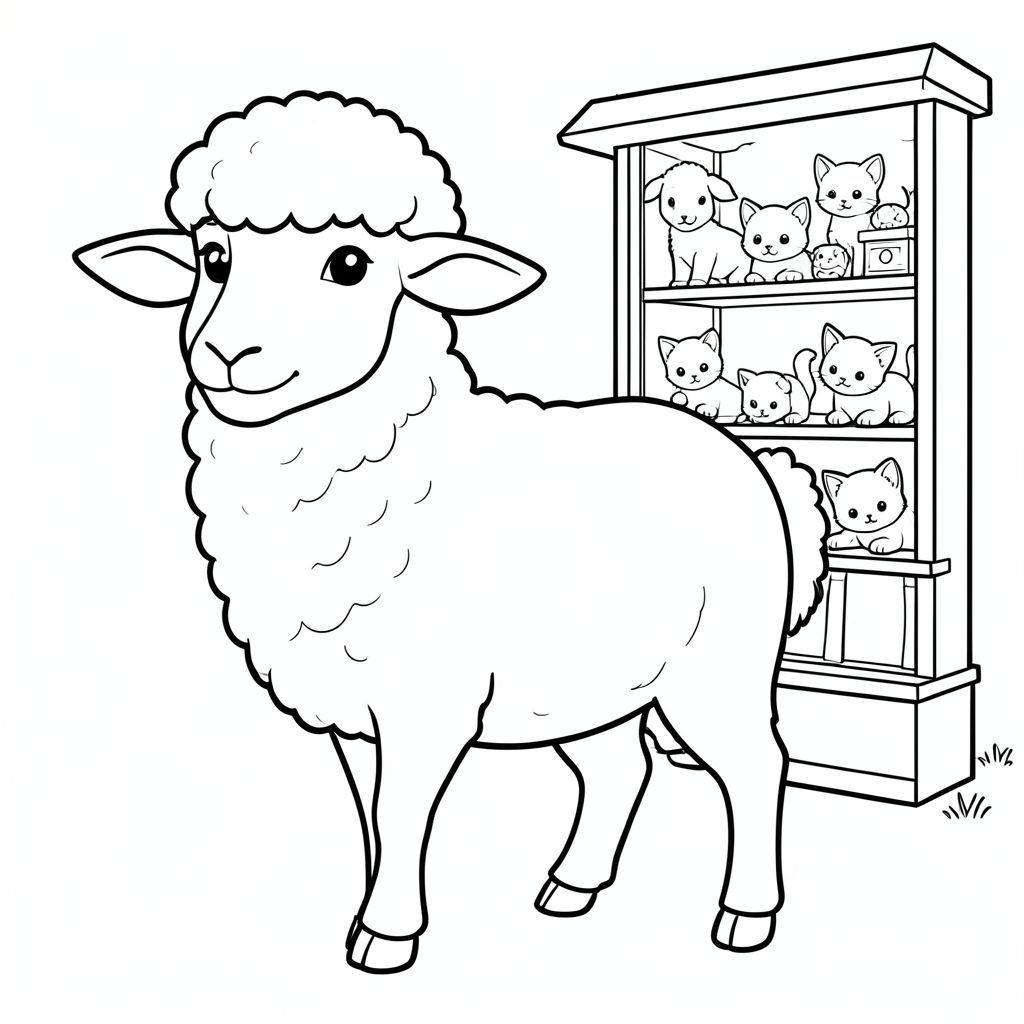 solo, chủ đề đơn, một đầu, hai mắt, hai tai, bốn chân, một đuôi, tỷ lệ tự nhiên, quy mô thích hợp trong môi trường, đúng về mặt giải phẫu, Cừu, mèo con, Cửa sổ cửa hàng, trưng bày, nhỏ, sạch sẽ, đơn giản, lý lịch, manga, thuần khiết, trang màu, nghệ thuật đường, nền trắng, solo, chủ đề đơn, đúng về mặt giải phẫu, giải phẫu hoàn hảo