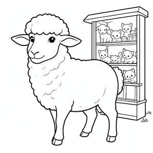 solo, chủ đề đơn, một đầu, hai mắt, hai tai, bốn chân, một đuôi, tỷ lệ tự nhiên, quy mô thích hợp trong môi trường, đúng về mặt giải phẫu, Cừu, mèo con, Cửa sổ cửa hàng, trưng bày, nhỏ, sạch sẽ, đơn giản, lý lịch, manga, thuần khiết, trang màu, nghệ thuật đường, nền trắng, solo, chủ đề đơn, đúng về mặt giải phẫu, giải phẫu hoàn hảo