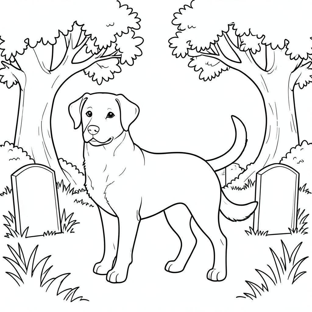 solo, chủ đề đơn, một đầu, hai mắt, hai tai, bốn chân, một đuôi, tỷ lệ tự nhiên, quy mô thích hợp trong môi trường, đúng giải phẫu,, Nghĩa trang, vườn, bia mộ, cây sồi, cỏ, tán lá, ánh sáng mặt trời, đơn giản, lý lịch, dọn dẹp, trang màu, nghệ thuật đường, nền trắng, solo, chủ đề đơn, đúng về mặt giải phẫu, giải phẫu hoàn hảo