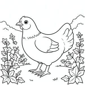 solo, một con chim, một đầu, hai mắt, một mỏ, hai cánh, hai chân, một đuôi, tỷ lệ tự nhiên, quy mô thích hợp trong môi trường, đúng giải phẫu, gà, Đá giếng, vườn, cây thường xuân, Quốc gia, nhỏ, đơn giản, dọn dẹp, lý lịch, phong cảnh, Tán lá, trang tô màu, nghệ thuật đường, nền trắng, Solo, chủ đề đơn, chính xác về mặt giải phẫu, giải phẫu hoàn hảo