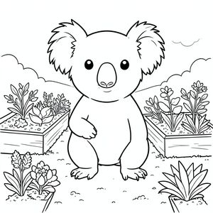 solo, chủ đề đơn, một đầu, hai mắt, hai tai, bốn chân, một đuôi, tỷ lệ tự nhiên, quy mô thích hợp trong môi trường, đúng giải phẫu, Koala, vườn, giường nâng, rau, đất, ánh sáng mặt trời, đơn giản, lý lịch, dọn dẹp, hòa bình, yên tĩnh, trang màu, nghệ thuật đường, nền trắng, solo, chủ đề đơn, đúng về mặt giải phẫu, giải phẫu hoàn hảo