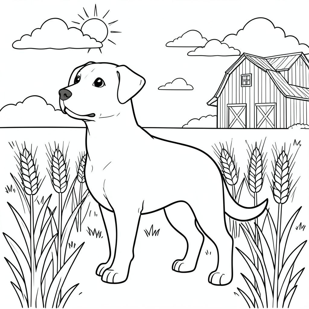 solo, chủ đề đơn, một đầu, hai mắt, hai tai, bốn chân, một đuôi, tỷ lệ tự nhiên, quy mô thích hợp trong môi trường, đúng giải phẫu,, lúa mì, cánh đồng, chuồng trại, đơn giản, sạch sẽ, lý lịch, nắng, bầu trời, đám mây, cỏ, trang màu, nghệ thuật đường, nền trắng, solo, chủ đề đơn, đúng về mặt giải phẫu, giải phẫu hoàn hảo