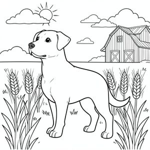 solo, chủ đề đơn, một đầu, hai mắt, hai tai, bốn chân, một đuôi, tỷ lệ tự nhiên, quy mô thích hợp trong môi trường, đúng giải phẫu,, lúa mì, cánh đồng, chuồng trại, đơn giản, sạch sẽ, lý lịch, nắng, bầu trời, đám mây, cỏ, trang màu, nghệ thuật đường, nền trắng, solo, chủ đề đơn, đúng về mặt giải phẫu, giải phẫu hoàn hảo