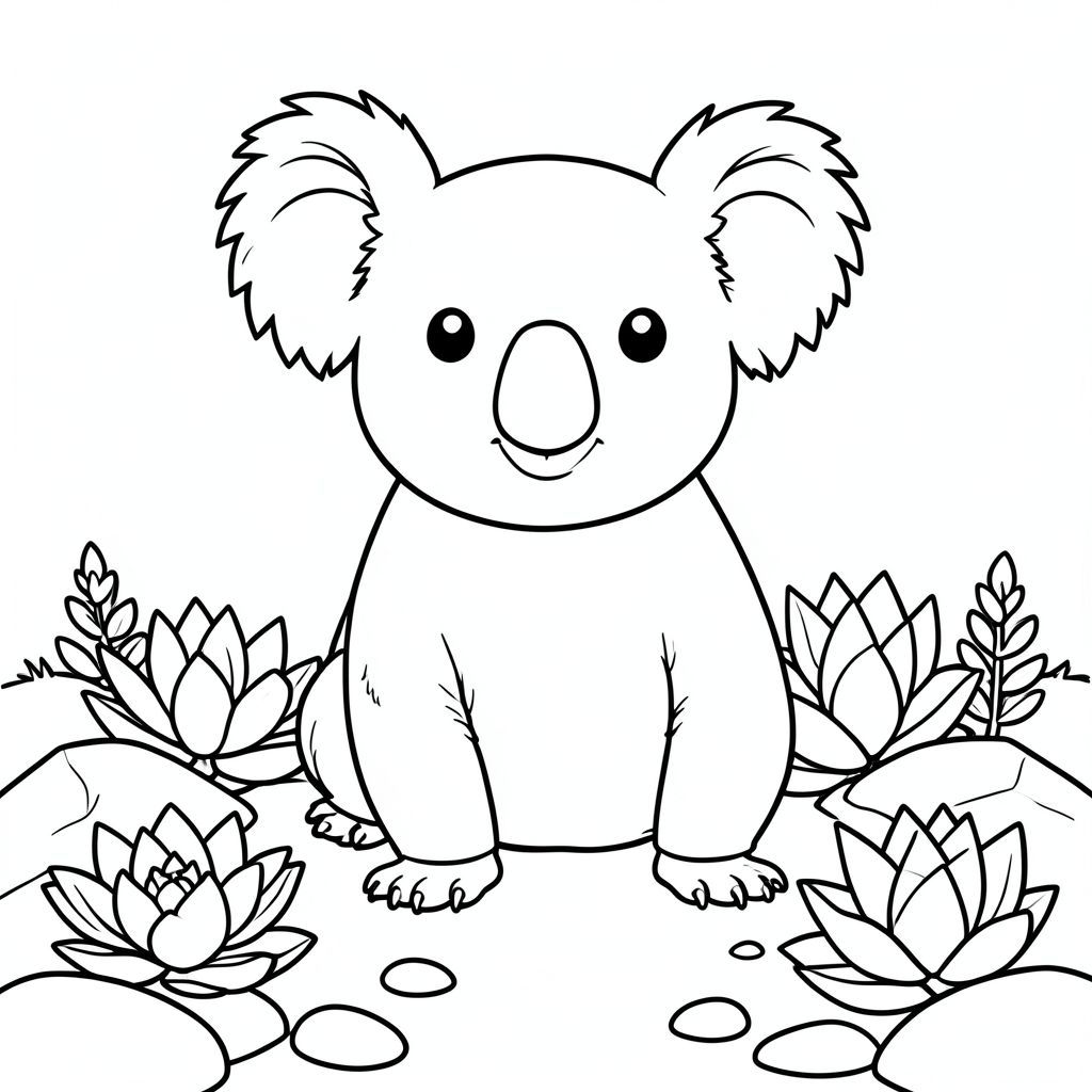 solo, chủ đề đơn, một đầu, hai mắt, hai tai, bốn chân, một đuôi, tỷ lệ tự nhiên, quy mô thích hợp trong môi trường, đúng giải phẫu, Koala, Vườn đá, xương rồng, đá mịn, nền đơn giản, môi trường sạch sẽ, nhỏ, sách truyện, tinh khiết, trang màu, nghệ thuật đường, nền trắng, solo, chủ đề đơn, đúng giải phẫu, giải phẫu hoàn hảo