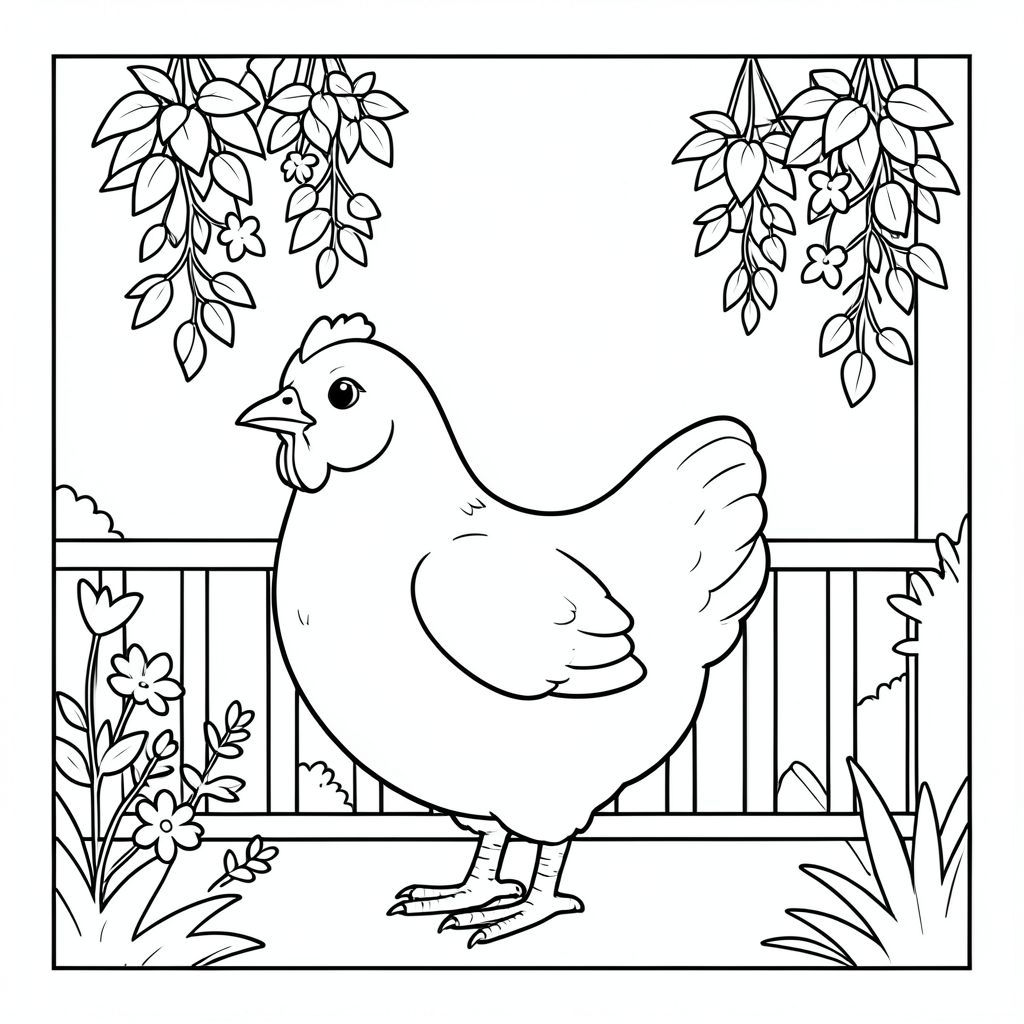 solo, một con chim, một đầu, hai mắt, một mỏ, hai cánh, hai chân, một đuôi, tỷ lệ tự nhiên, quy mô thích hợp trong môi trường, đúng giải phẫu, gà, Ban công, vườn, cây treo, ánh sáng mặt trời, nền đơn giản, dọn dẹp, hòa bình, yên tĩnh, nhỏ, độc thân, trang màu, nghệ thuật đường, nền trắng, solo, chủ đề đơn, chính xác về mặt giải phẫu, giải phẫu hoàn hảo