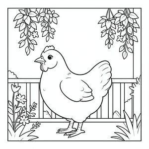 solo, một con chim, một đầu, hai mắt, một mỏ, hai cánh, hai chân, một đuôi, tỷ lệ tự nhiên, quy mô thích hợp trong môi trường, đúng giải phẫu, gà, Ban công, vườn, cây treo, ánh sáng mặt trời, nền đơn giản, dọn dẹp, hòa bình, yên tĩnh, nhỏ, độc thân, trang màu, nghệ thuật đường, nền trắng, solo, chủ đề đơn, chính xác về mặt giải phẫu, giải phẫu hoàn hảo