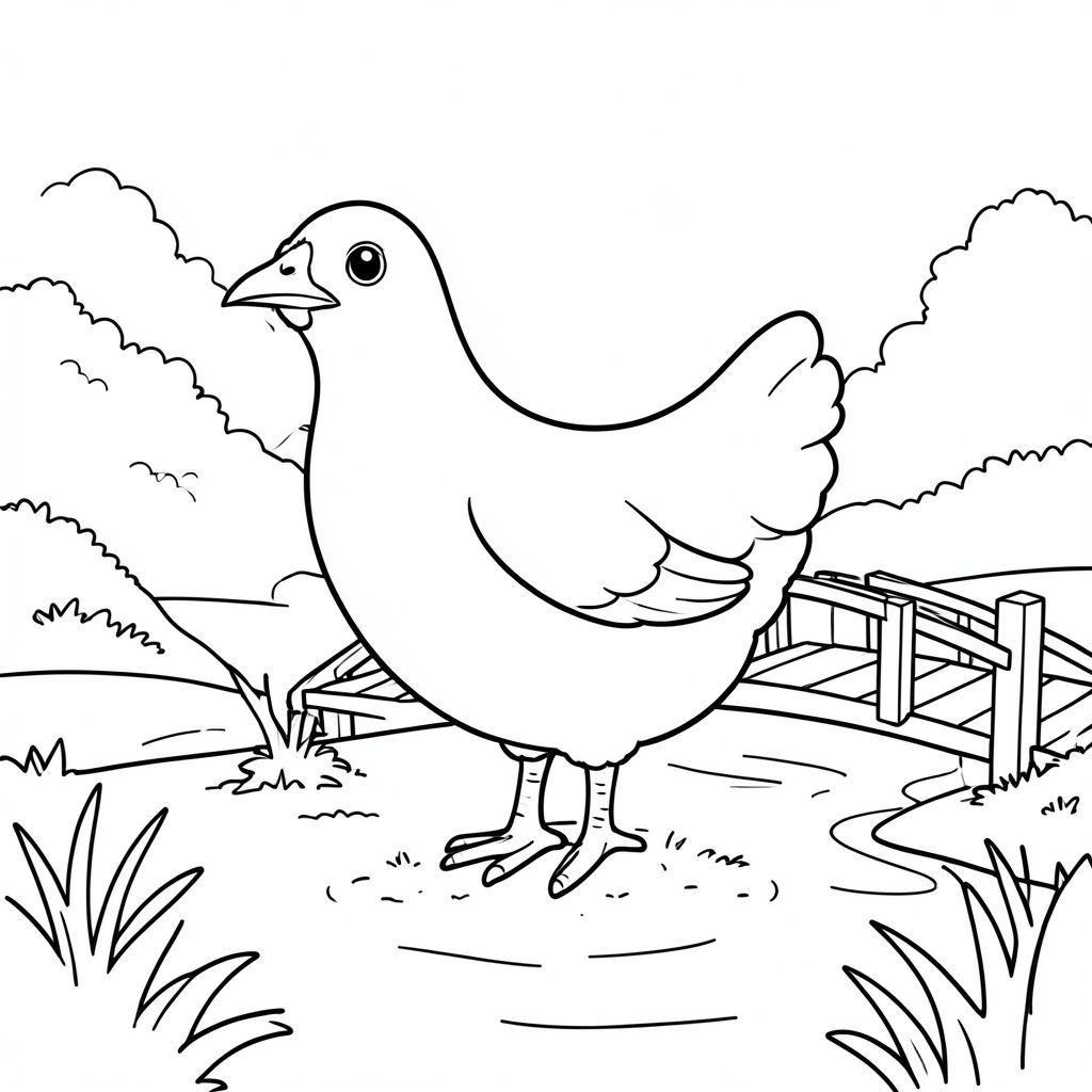 solo, một con chim, một đầu, hai mắt, một mỏ, hai cánh, hai chân, một đuôi, tỷ lệ tự nhiên, quy mô thích hợp trong môi trường, đúng về mặt giải phẫu, gà, Cầu gỗ, suối, Nước nông, nhỏ, đơn giản, sạch sẽ, lý lịch, phong cảnh, tự nhiên, Chảy, Trang màu, nghệ thuật đường, nền trắng, solo, chủ đề đơn, chính xác về mặt giải phẫu, giải phẫu hoàn hảo