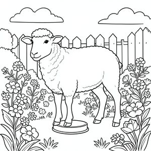 solo, chủ đề đơn, một đầu, hai mắt, hai tai, bốn chân, một đuôi, tỷ lệ tự nhiên, quy mô thích hợp trong môi trường, đúng giải phẫu, Cừu, vườn, sân sau, Bệ, hoa, Tươi tốt, Ánh sáng mặt trời, trong sáng, Bầu trời, đơn giản, lý lịch, trang màu, nghệ thuật đường, nền trắng, Solo, chủ đề đơn, Đúng về mặt giải phẫu, Giải phẫu hoàn hảo