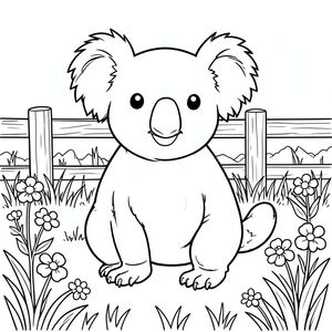 solo, chủ đề đơn, một đầu, hai mắt, hai tai, bốn chân, một đuôi, tỷ lệ tự nhiên, quy mô thích hợp trong môi trường, đúng giải phẫu, Koala, Đồng cỏ, nắng, cánh đồng, cỏ, hoa, hàng rào gỗ, nền đơn giản, dọn dẹp, không màu, nội thất trắng, trang màu, nghệ thuật đường, nền trắng, solo, chủ đề đơn, đúng về mặt giải phẫu, giải phẫu hoàn hảo