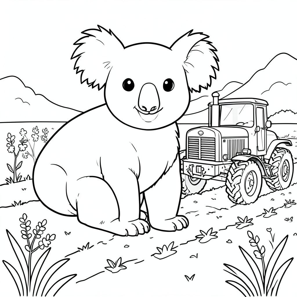 solo, chủ đề đơn, một đầu, hai mắt, hai tai, bốn chân, một đuôi, tỷ lệ tự nhiên, quy mô thích hợp trong môi trường, đúng giải phẫu, Koala, máy kéo, cánh đồng cày, trồng mùa xuân, đơn giản, sạch sẽ, lý lịch, cánh đồng, phong cảnh, thảm thực vật, đơn giản, trang tô màu, nghệ thuật đường, nền trắng, solo, chủ đề đơn, đúng về mặt giải phẫu, giải phẫu hoàn hảo