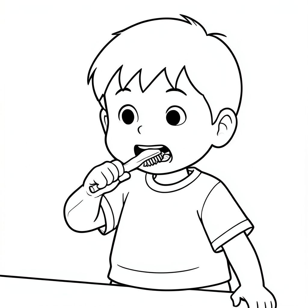 a kid brushing teeth
