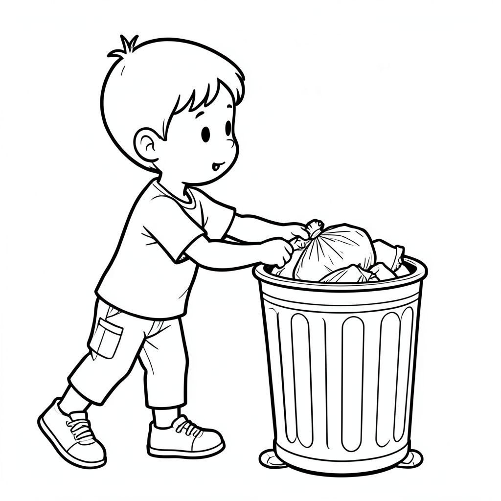 kid throwing garbage in dustbin