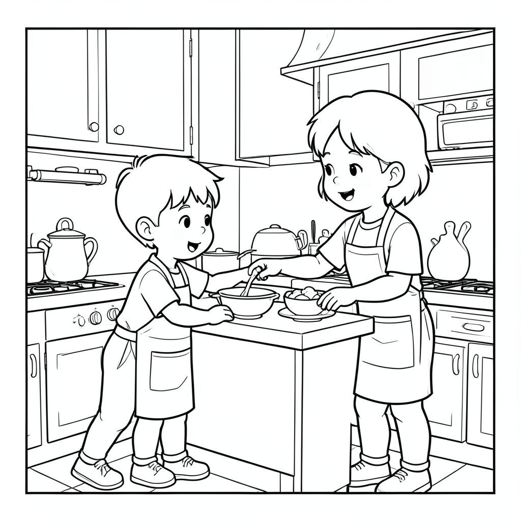 kid helping parents in kitchen
