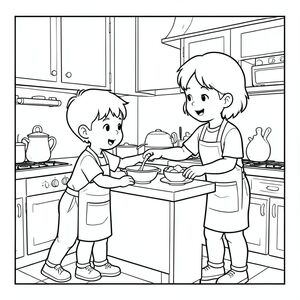 kid helping parents in kitchen
