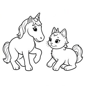 Chó kỳ lân và mèo kỳ lân chơi cùng nhau