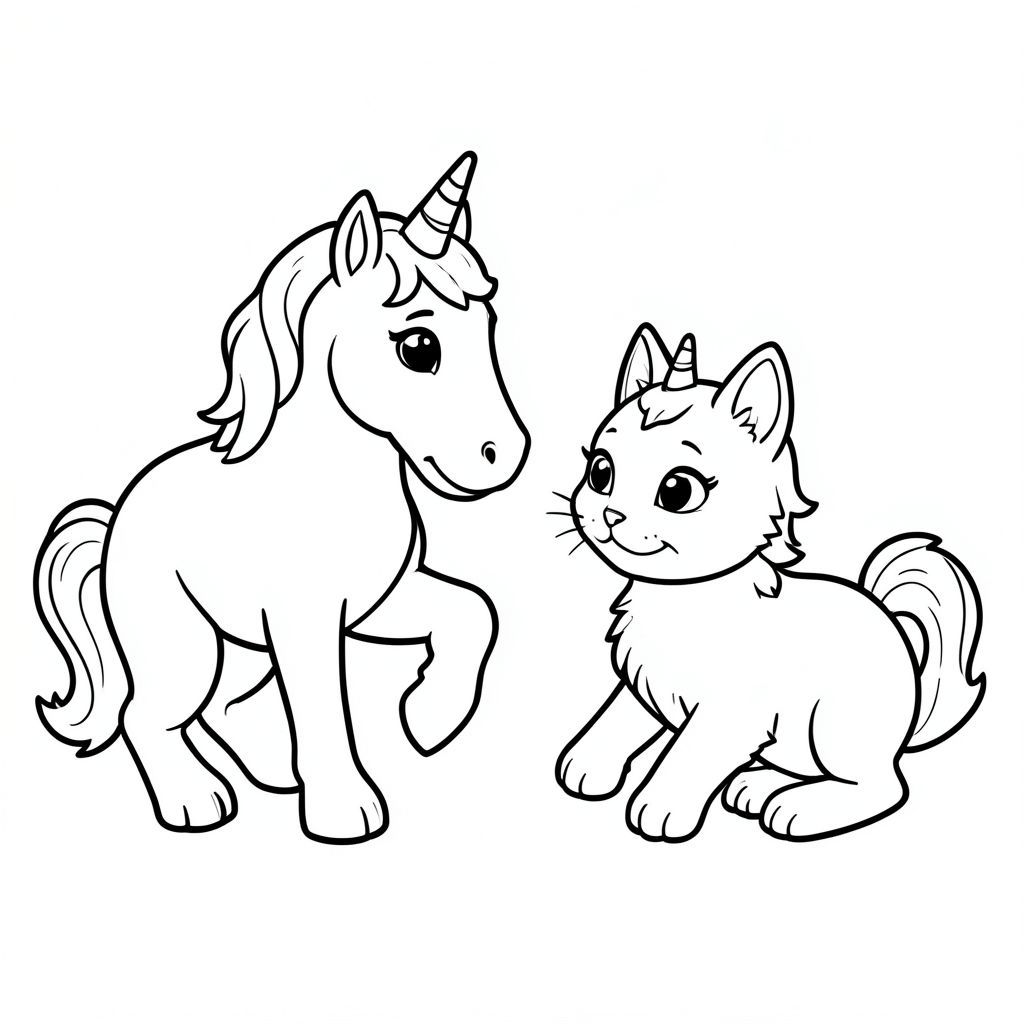 Chó kỳ lân và mèo kỳ lân chơi cùng nhau