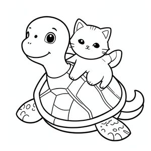 Rùa dắt mèo con dễ thương cưỡi mai