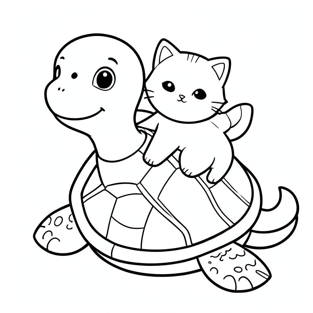 Rùa dắt mèo con dễ thương cưỡi mai