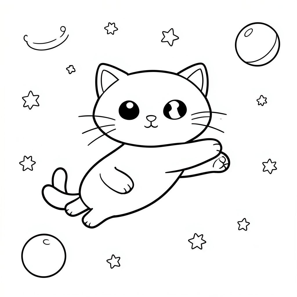 Chú mèo dễ thương bay trong không gian