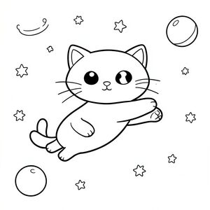 Chú mèo dễ thương bay trong không gian