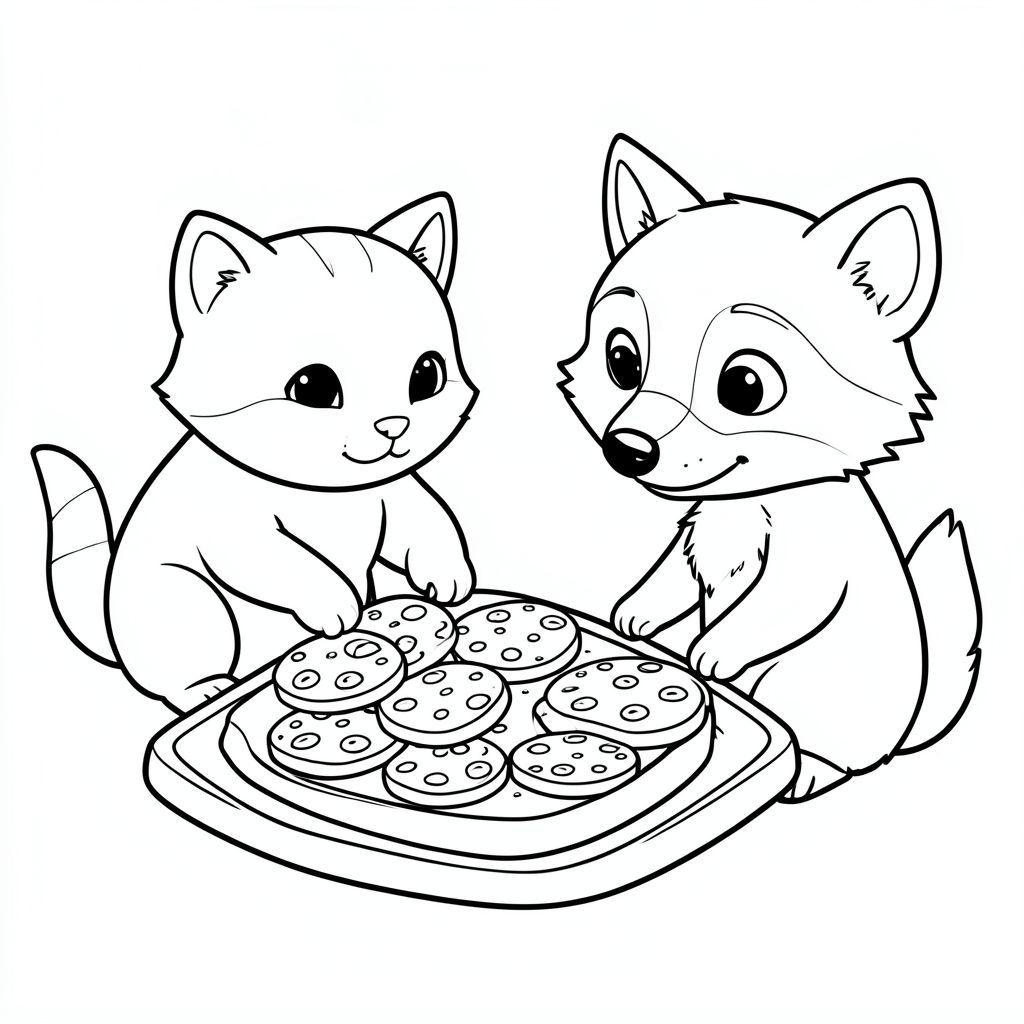 một con mèo và một con gấu trúc nướng bánh quy