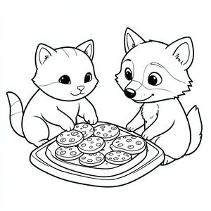 một con mèo và một con gấu trúc nướng bánh quy